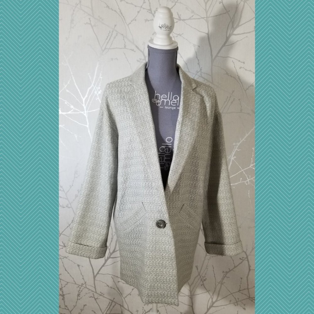 Soaked in Luxury White & Gray Tweed Single Button Blazer Style Coat
